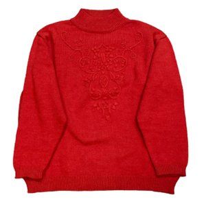 Vintage Red Crewel Embroidery Sweater Size Large